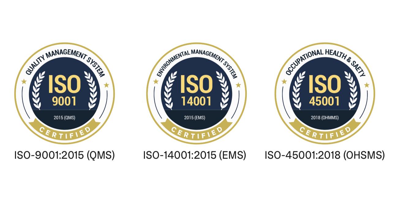ISO 9001:2015, ISO 14001:2015 & ISO 45001:2018 Certified